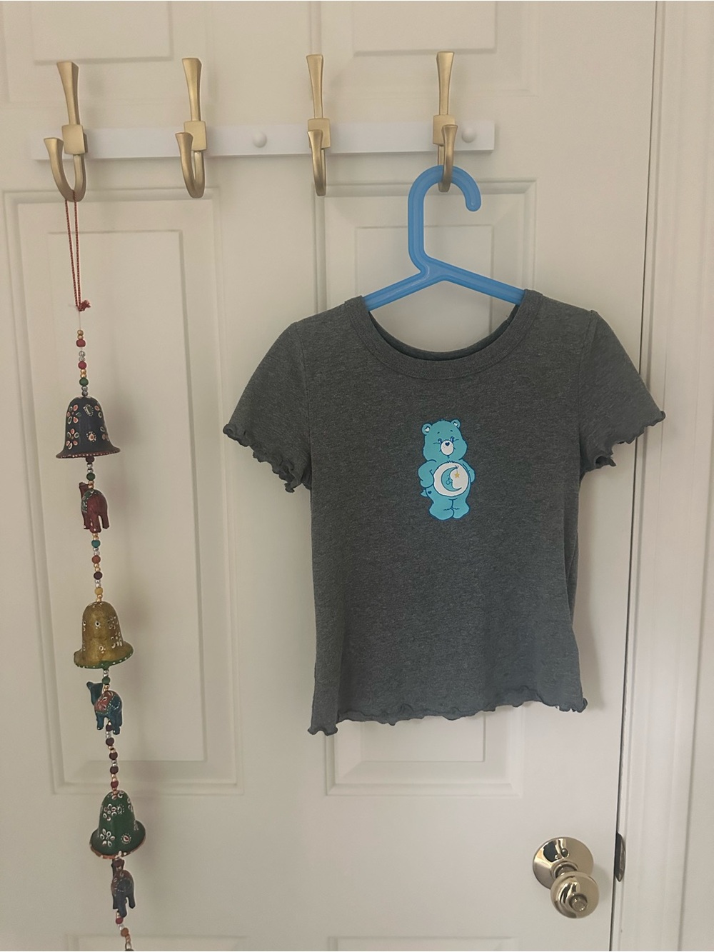 Girls' Charcoal Short-Sleeve Tee with Blue Care Bear Graphic